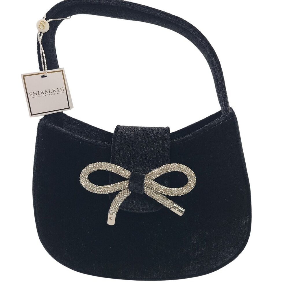 NWT Shiraleah Black Boden Mini Shoulder Bag With Rhinestone Bow Accent